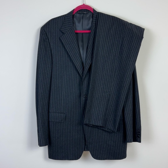 Canali 2 Button Pinstripe Wool Suit Charcoal Gray Made in Italy Sz 54L 44L - Picture 1 of 15